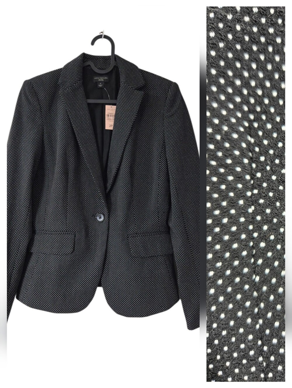 Ann Taylor Petite Black & White Dotted One-Button Career Blazer - Size 2P NWT